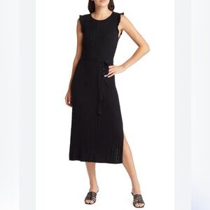PAIGE Black Knit Sleeveless Sweater Midi Dress with Tie